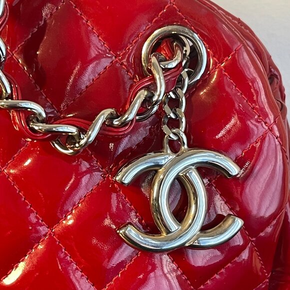Chanel Large Just Mademoiselle Bowling Bag Red Patent Calfskin Leather, Preowned - Picture 11 of 16